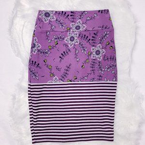 Lularoe Purple Floral Striped Skirt, Size S